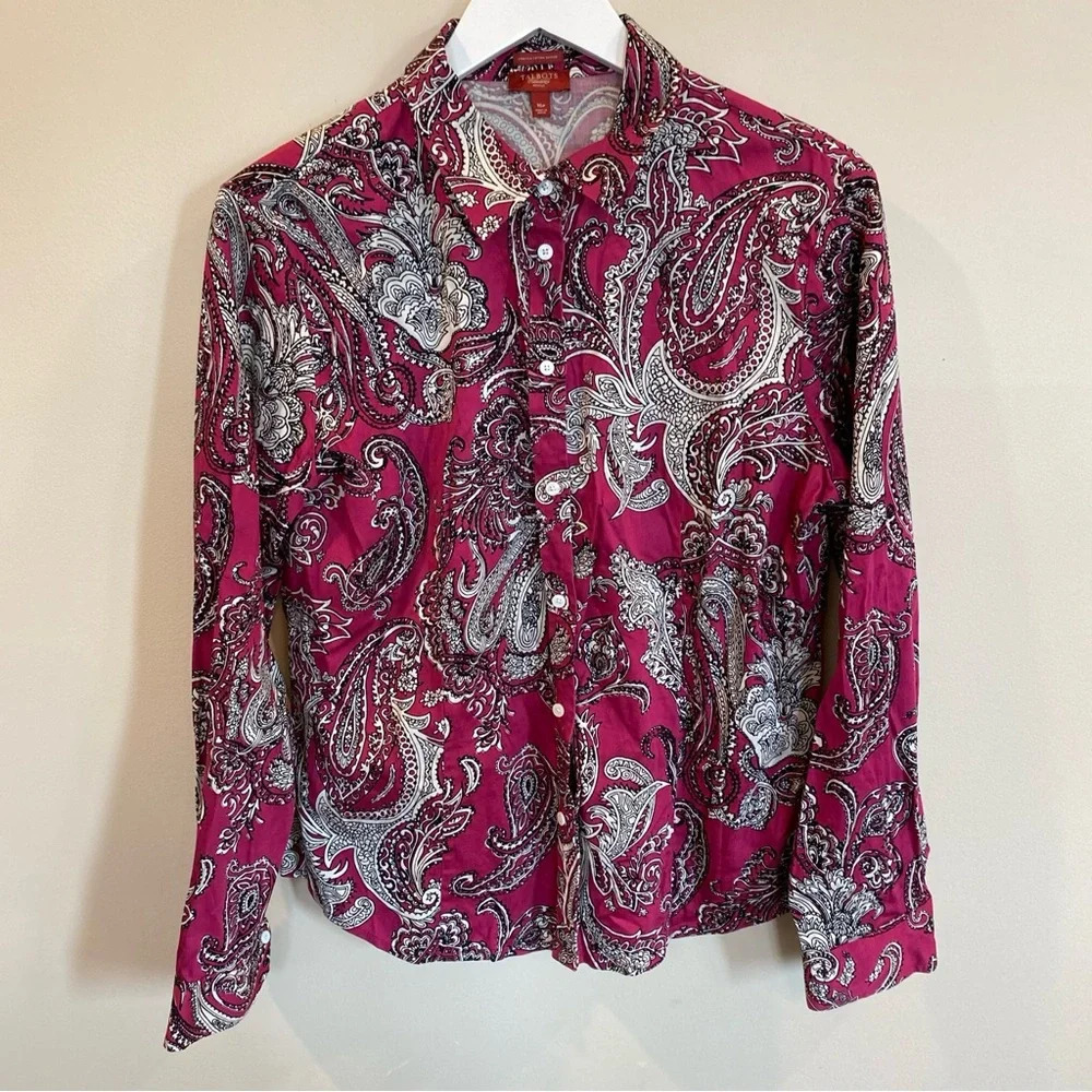 Talbots Haberdashery Button Down Blouse Stretch Paisley Size 16 Petite